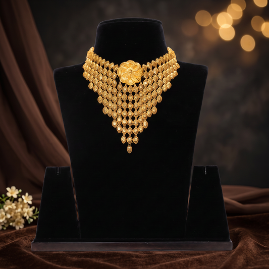 Layered Bridal Gold Necklace with Floral Centre