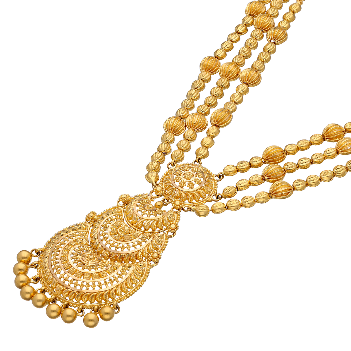Multi-Strand Gold Necklace with Central Pendant