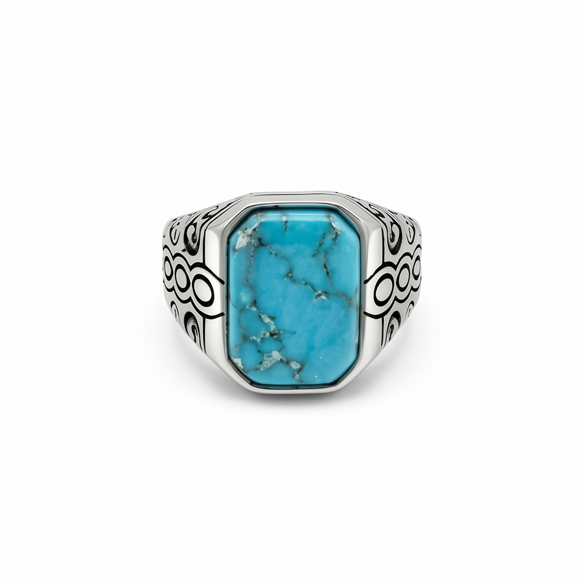 Turquoise-Colour Octagon Scroll Statement Ring