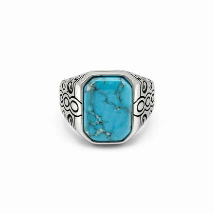 Turquoise-Colour Octagon Scroll Statement Ring