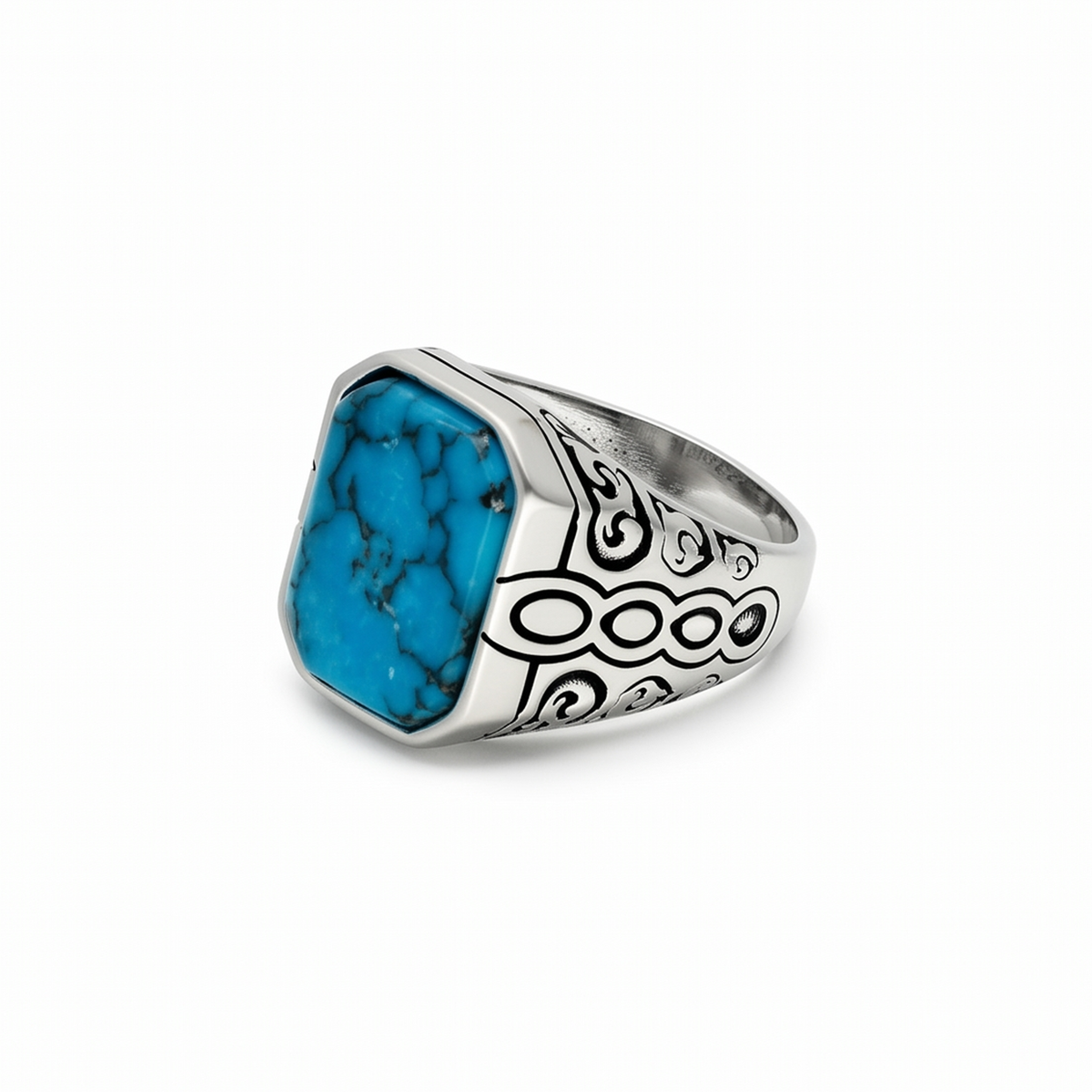 Turquoise-Colour Octagon Scroll Statement Ring