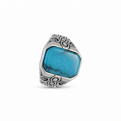 Turquoise-Colour Octagon Scroll Statement Ring
