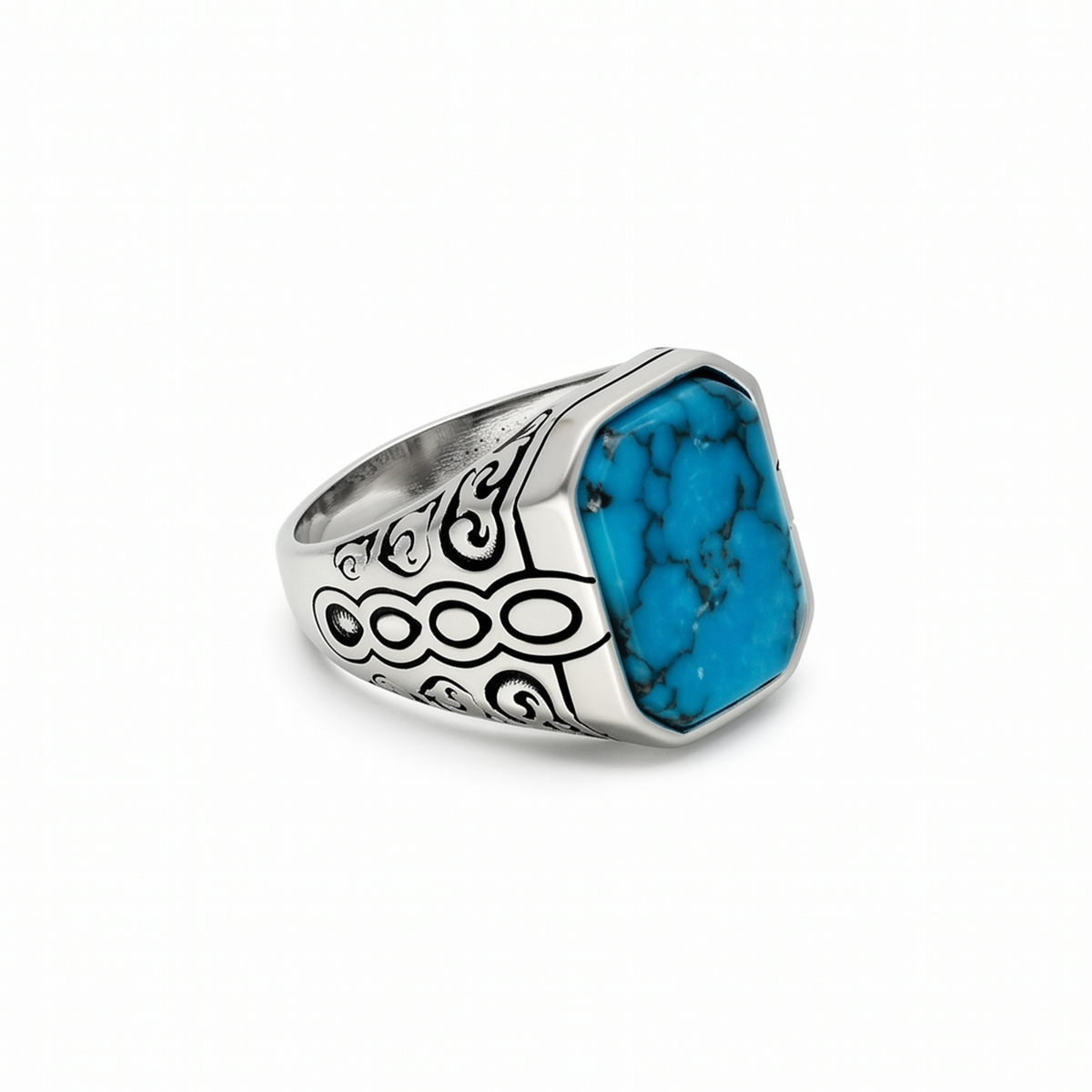 Turquoise-Colour Octagon Scroll Statement Ring