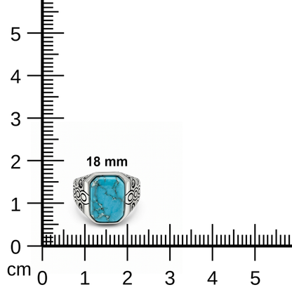 Turquoise-Colour Octagon Scroll Statement Ring