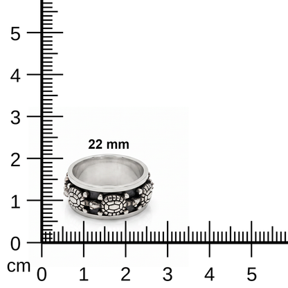 Turtle Motif Dark-Detail Silver-Tone Band Ring