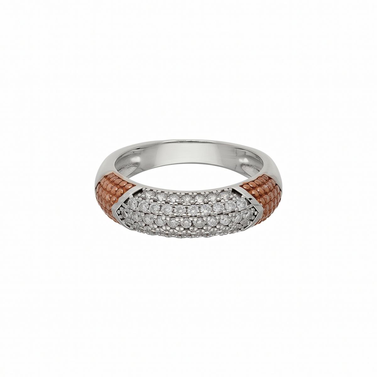 Two-Tone Textured Shoulder Sparkle Band Ring
