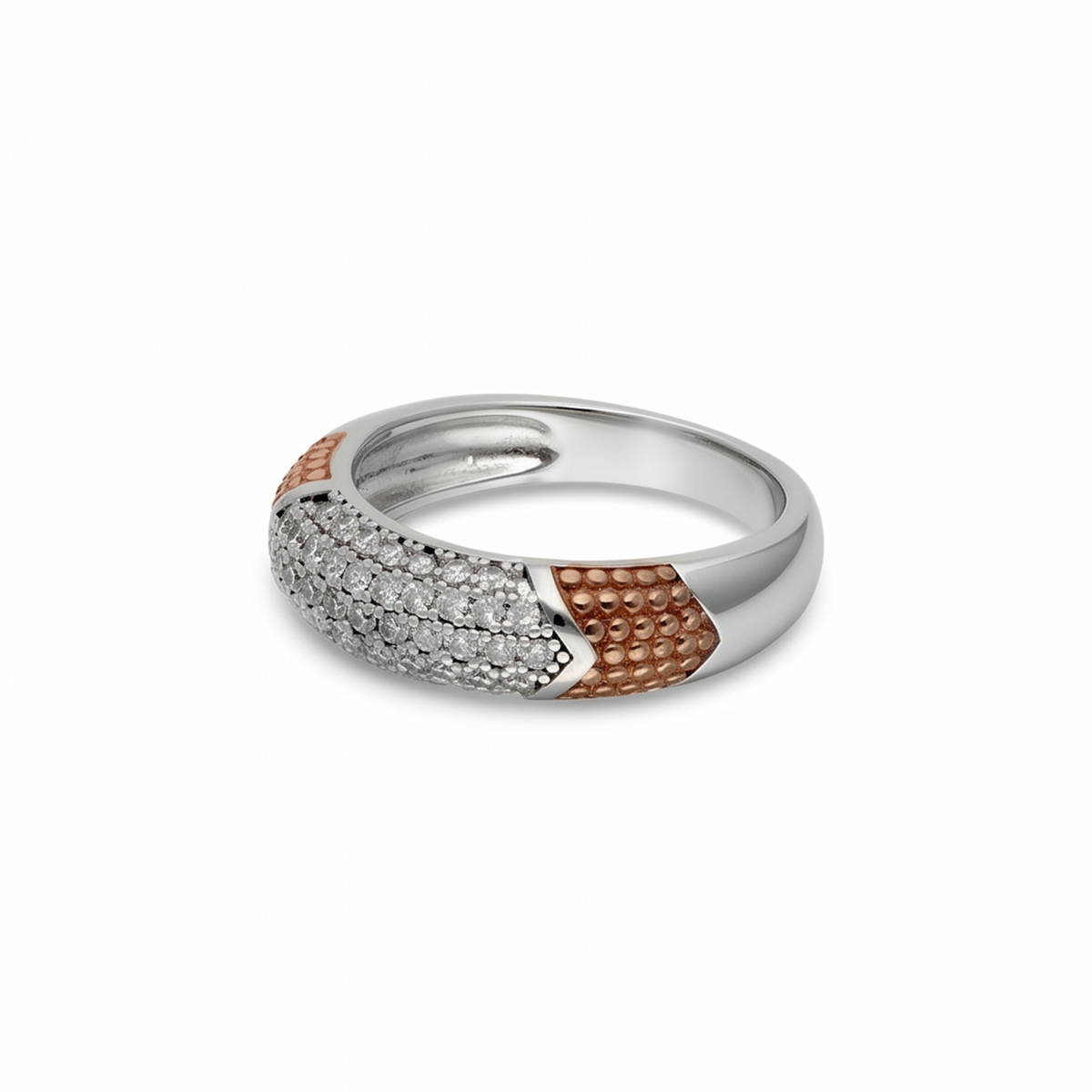 Two-Tone Textured Shoulder Sparkle Band Ring