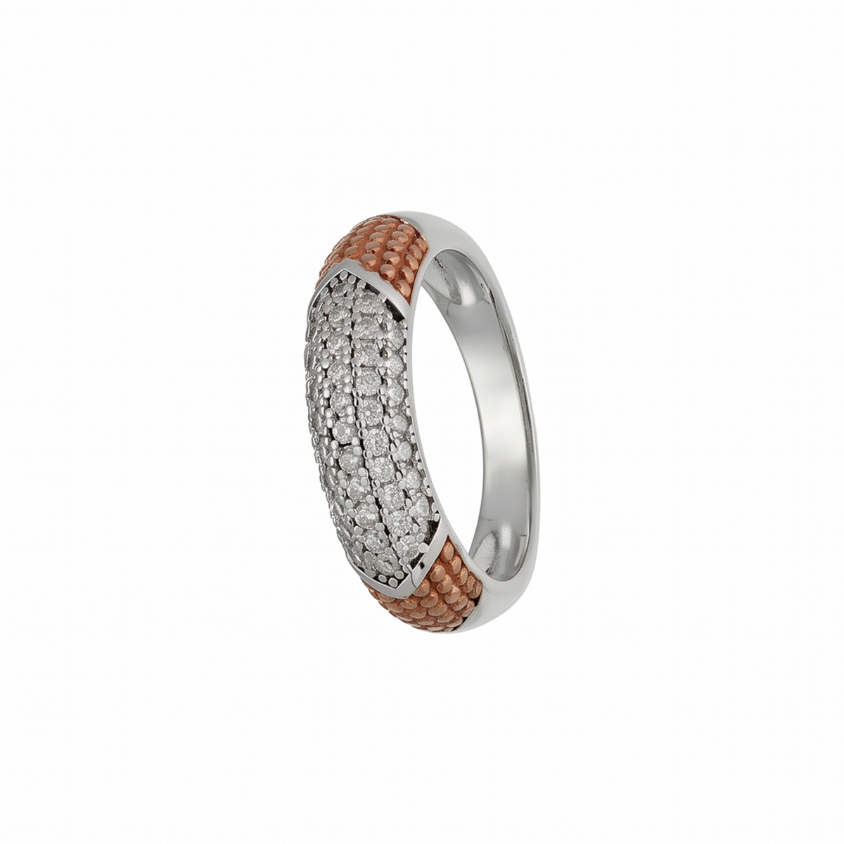 Two-Tone Textured Shoulder Sparkle Band Ring