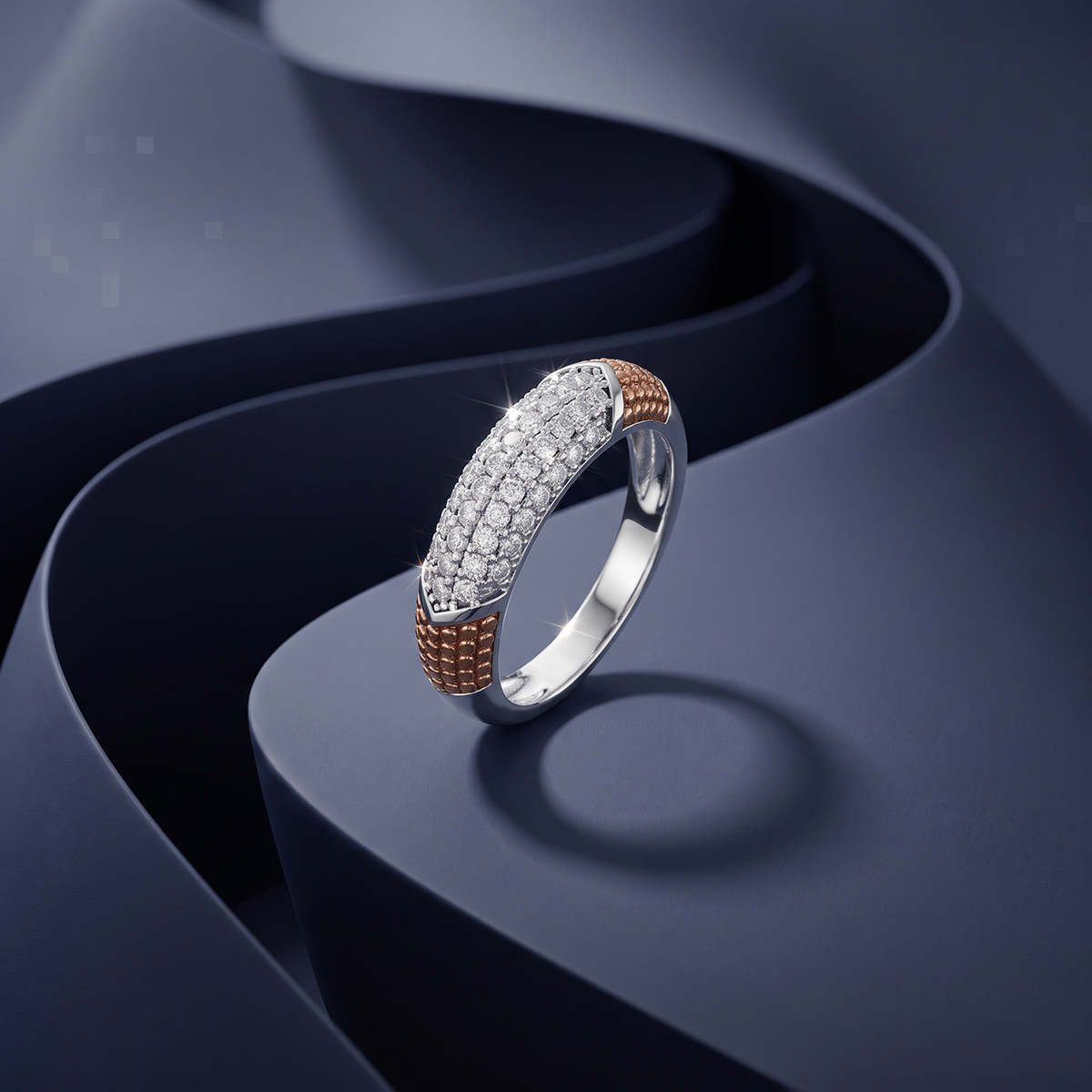 Two-Tone Textured Shoulder Sparkle Band Ring