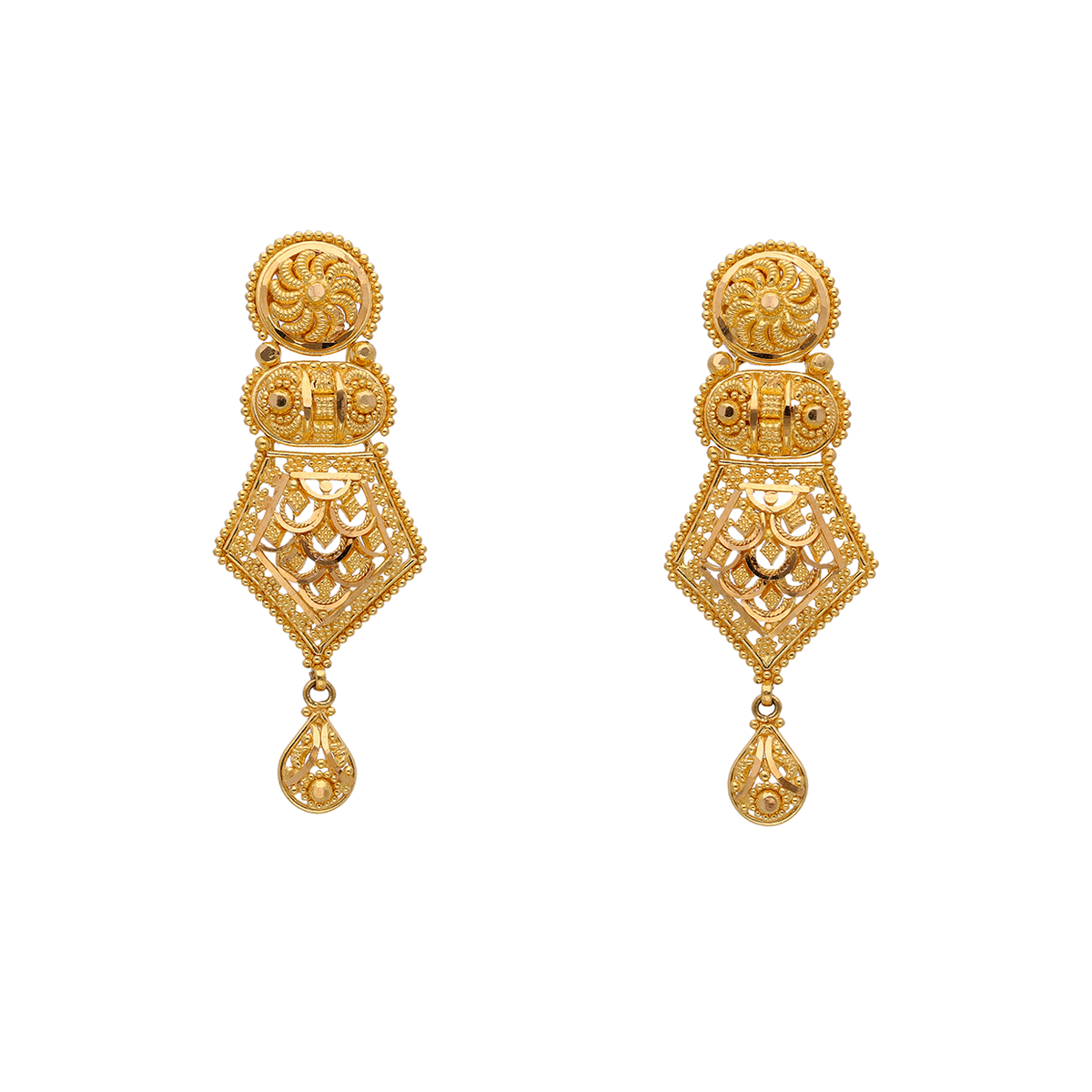 Sculpted Gold Drop Earrings - Set Pair