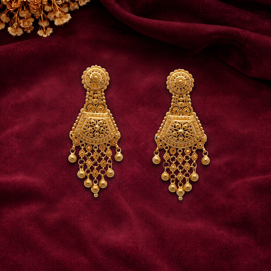 Ornate Gold Drop Earrings - Set Pair