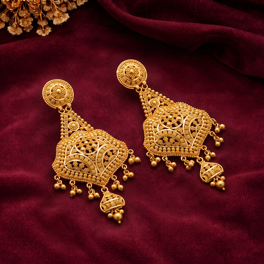 Teardrop Gold Earrings - Necklace Set Pair